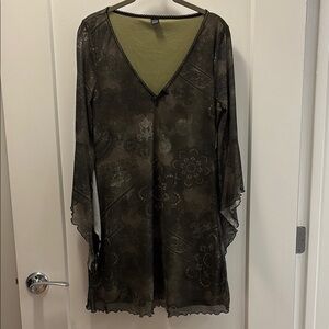 SHEIN Floral Lace Midi Dress - Black and Olive